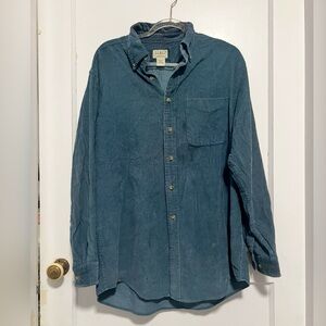 LL Bean Corduroy Button Up Shirt Men’s Regular Blue Long Sleeve Hiking Cotton M